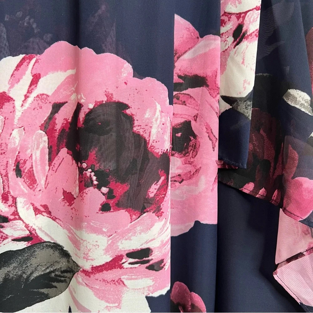 Marina Women's Blue Pink Floral Lined Maxi Party‎ Wedding Dress Gown. Size 12. - Picture 5 of 15